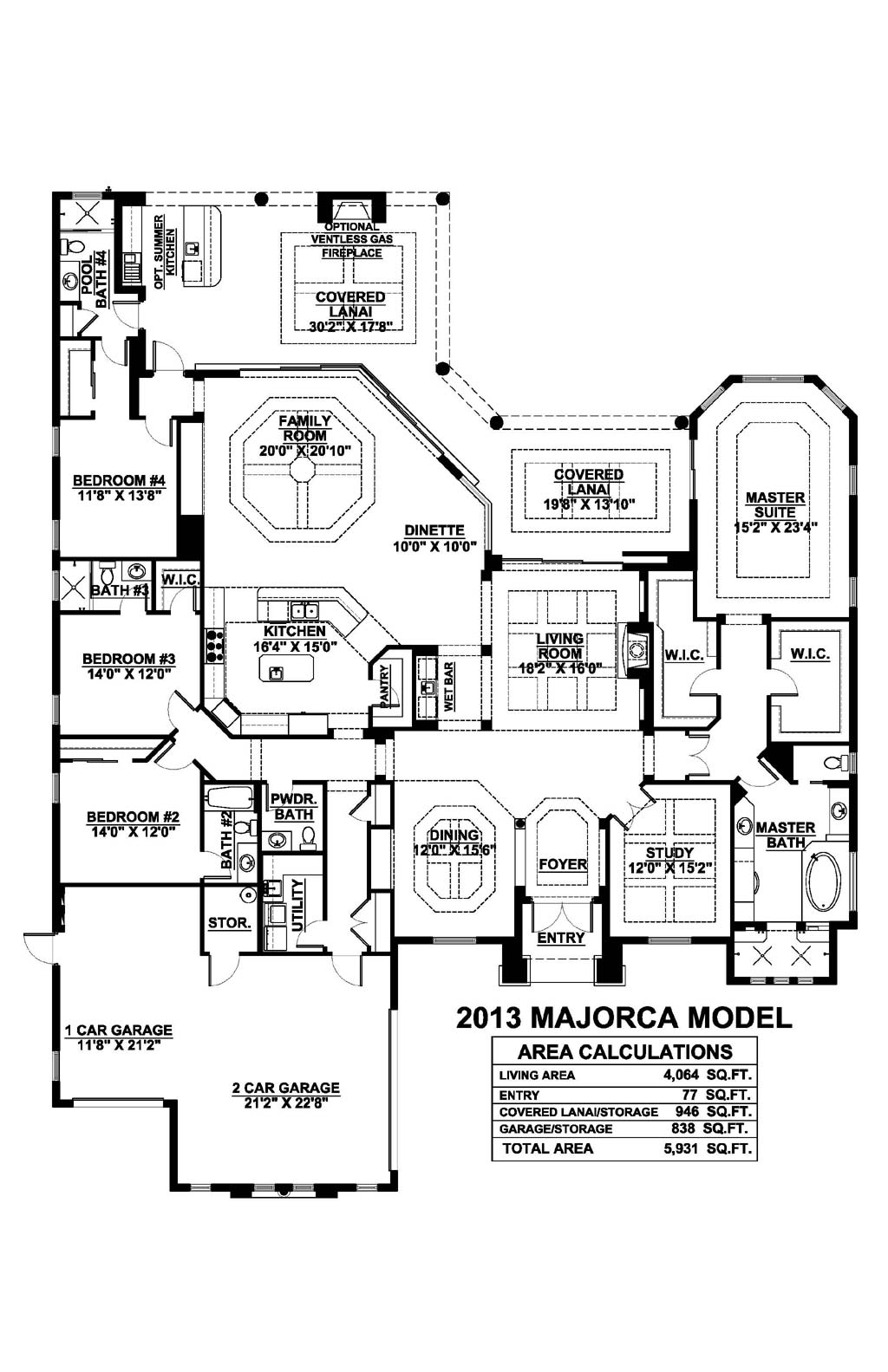 Majorca Floopr Plan in Lakoya, Stock Construction, 4 bedroom, 4 � bath, living room, family room, study, dining room, dinette, screened covered lanai, outdoor living, 3-car garage