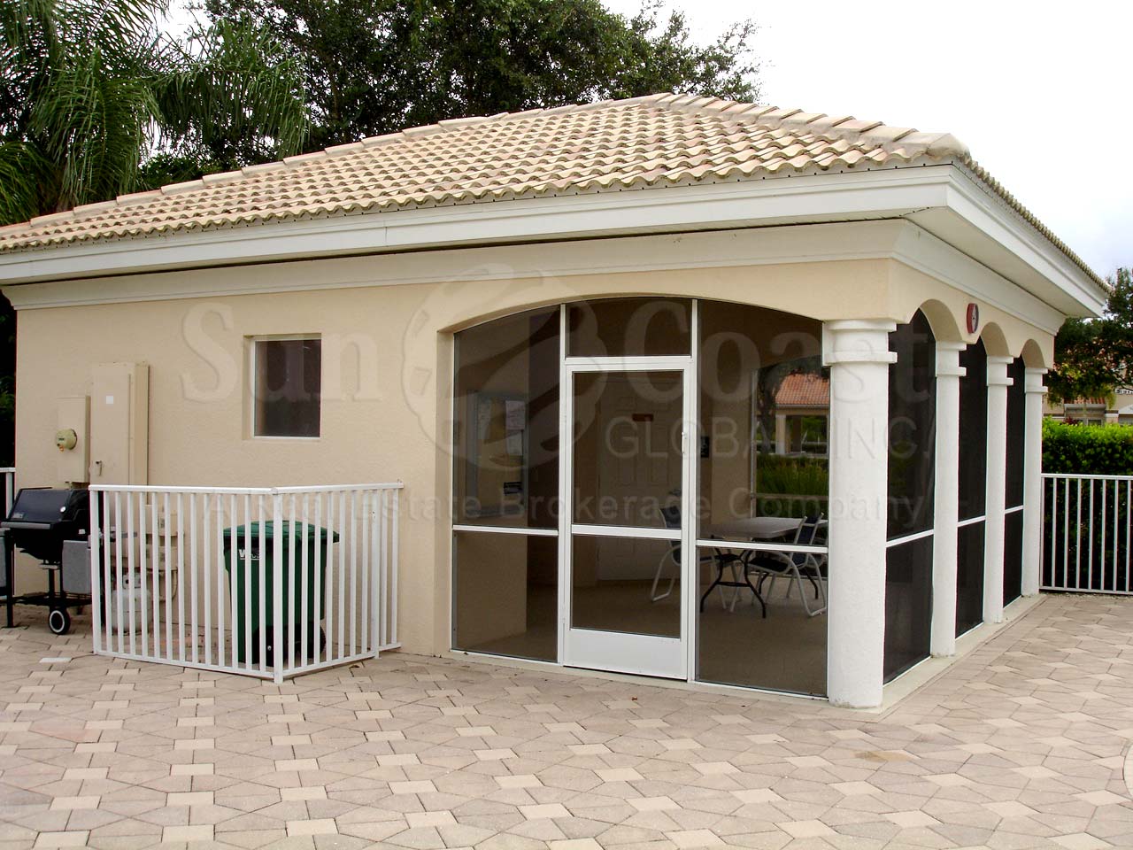 Juliana Village screen enclosed cabana area with restrooms.