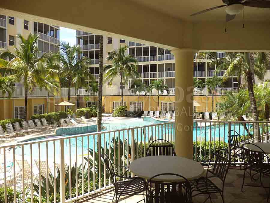 View of pool from the covered lanai outside of the clubhouse